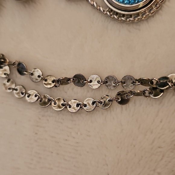 Vintage Acrylic Druzy Teardrop Pendant Disc Chain Necklace - Picture 4 of 7